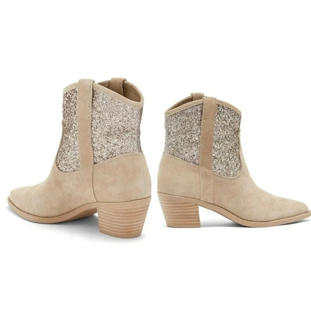 Dolce‎ Vita Tan Suede Sonya Glitter Western Boots Sz. 7.5